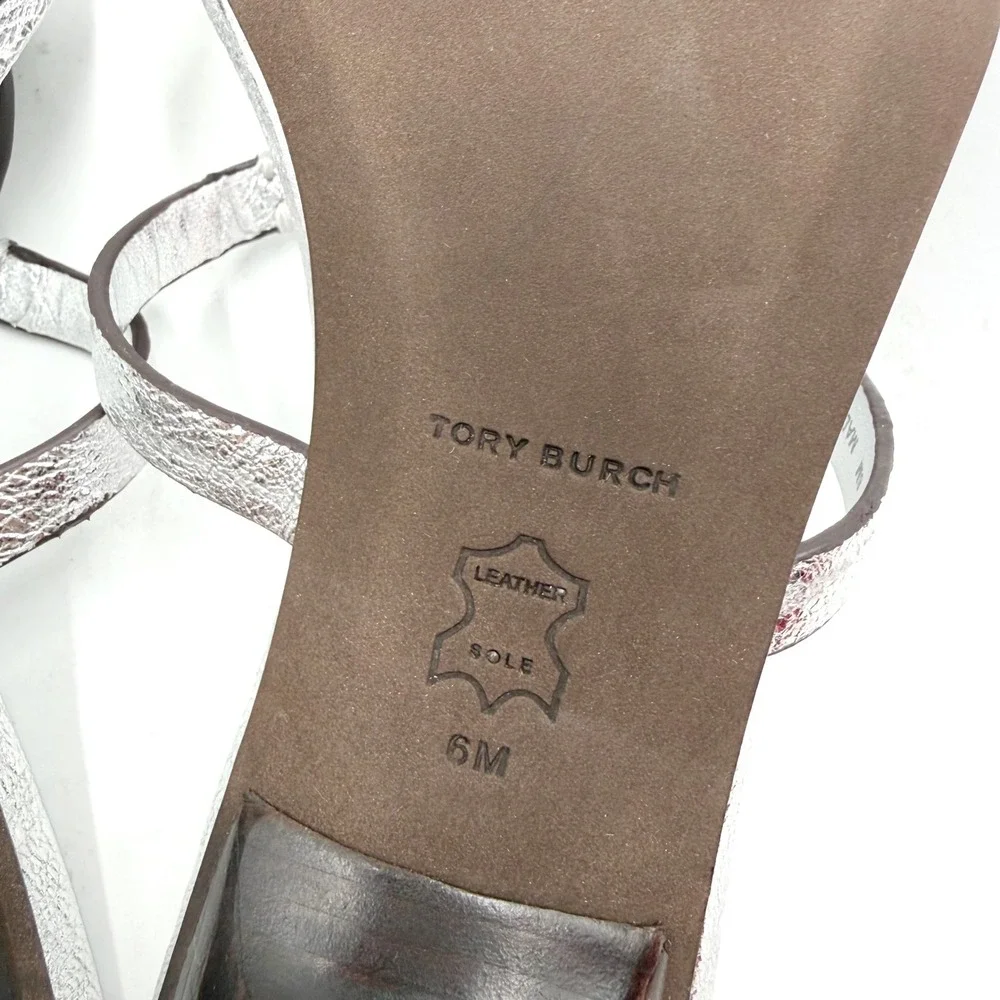 Tory‎ Burch Geo Bombe Miller Sandals Metallic Silver Thong Low Heel Sz 6